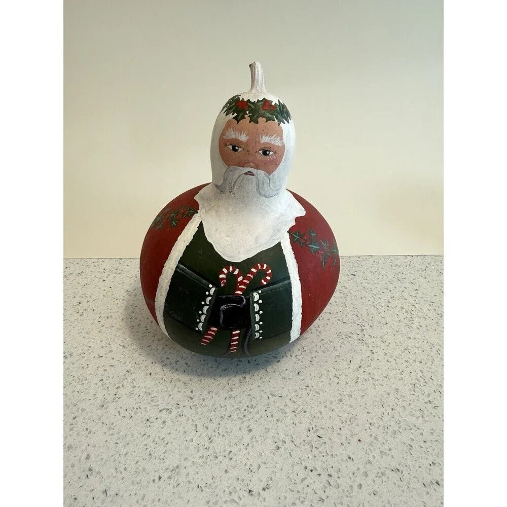 Precious Santa Claus Handpainted Gourd Christmas Folk Art Artist Red